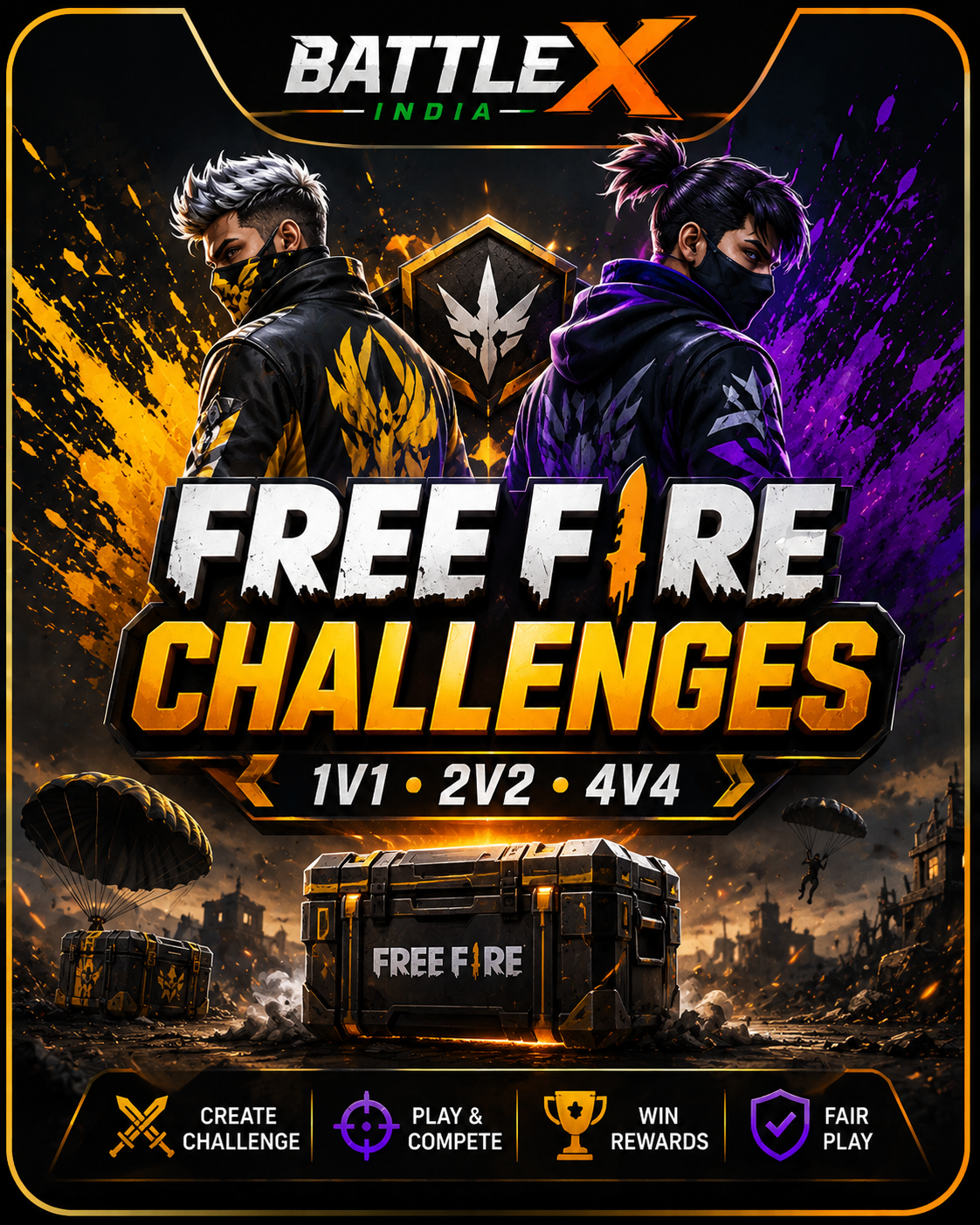 Free Fire Challenges tournaments on BattleX India