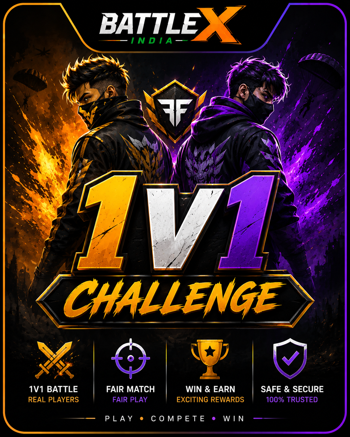 1v1 Challenge Free Fire tournaments on BattleX India