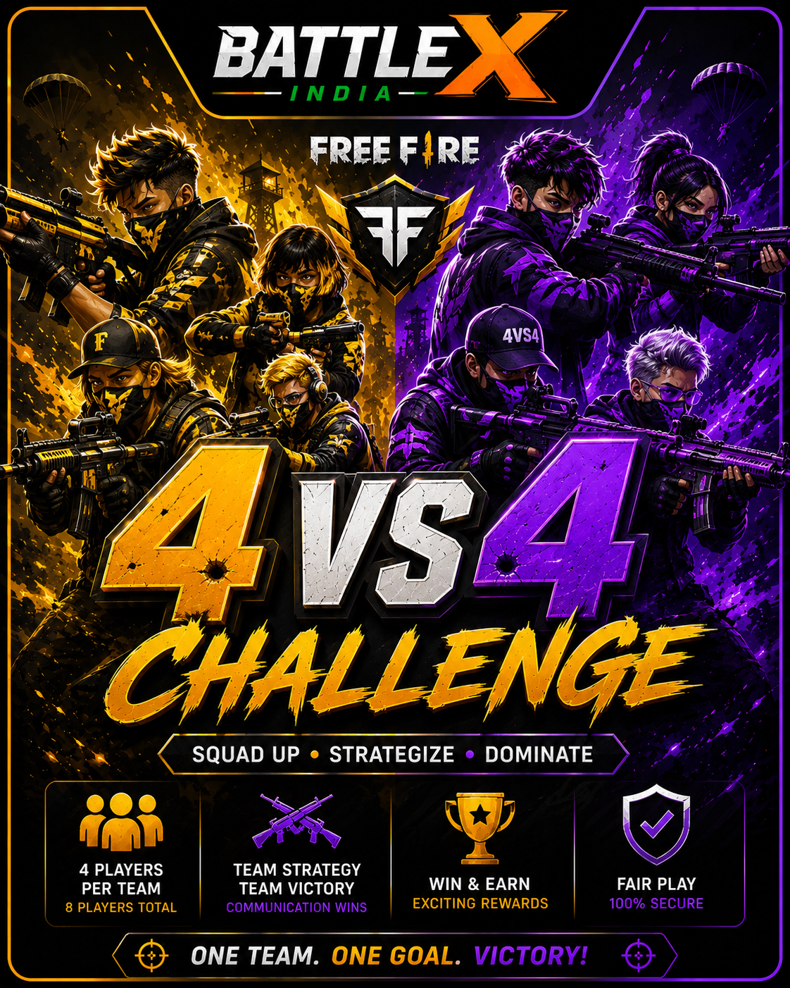 4v4 Challenge Free Fire tournaments on BattleX India